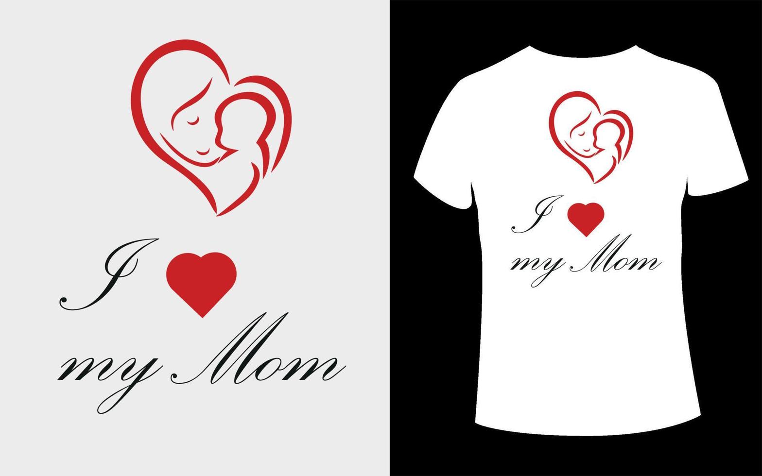conception de t-shirt fête des mères avec coeur ou j'aime ma conception de t-shirt maman avec vecteur modifiable