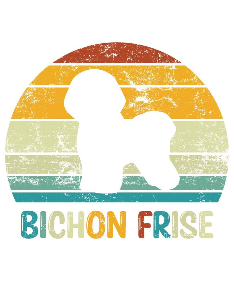 drôle bichon frise vintage rétro coucher de soleil silhouette cadeaux amoureux des chiens propriétaire de chien essentiel t-shirt vecteur