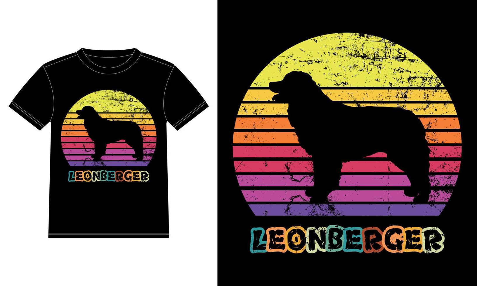 drôle leonberger vintage rétro coucher de soleil silhouette cadeaux amoureux des chiens propriétaire de chien essentiel t-shirt vecteur