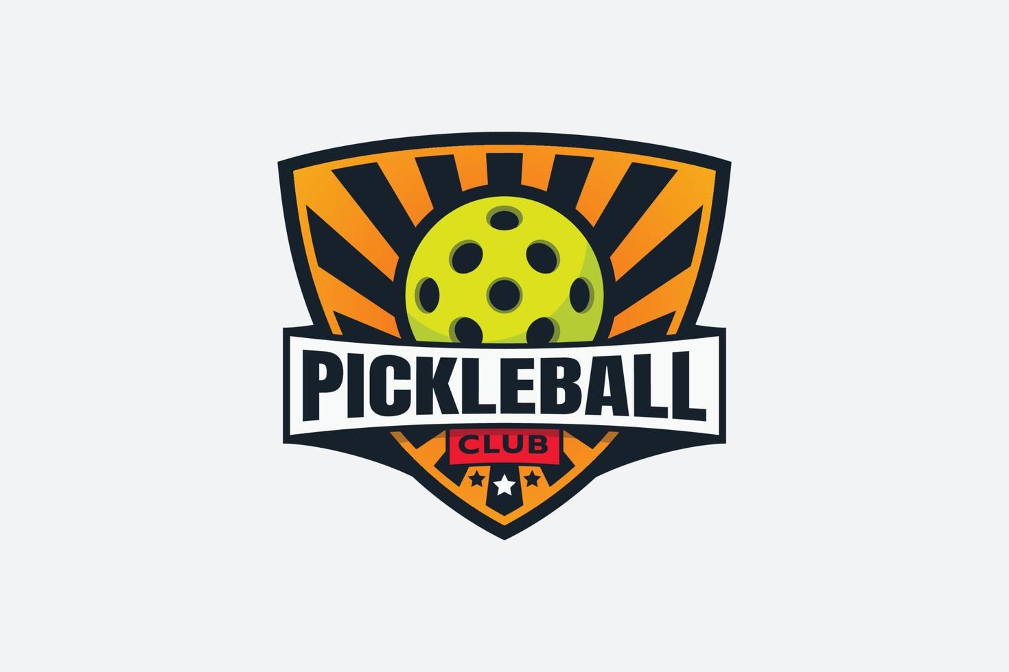 logo du club de pickleball avec une balle, un bouclier et des étoiles. vecteur