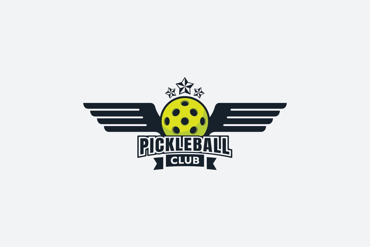 logo de pickleball avec une combinaison d'une balle, d'ailes et d'étoiles. vecteur