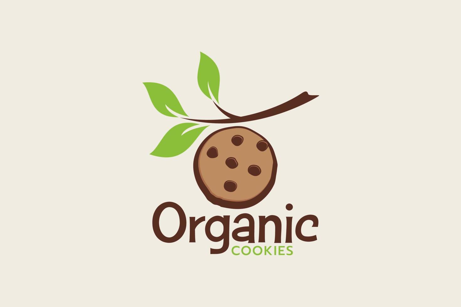 logo de cookie biologique avec un cookie suspendu comme un fruit. vecteur