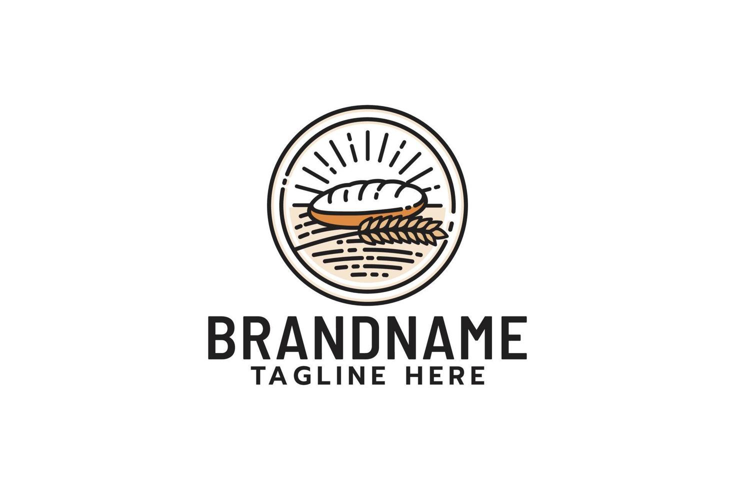 logo de boulangerie du matin avec un pain, des blés et du soleil vecteur