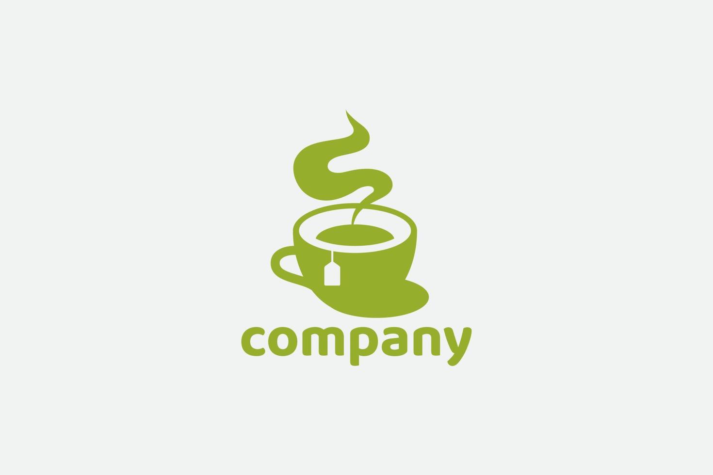 logo de tisane simple avec une tasse de thé et des feuilles. vecteur