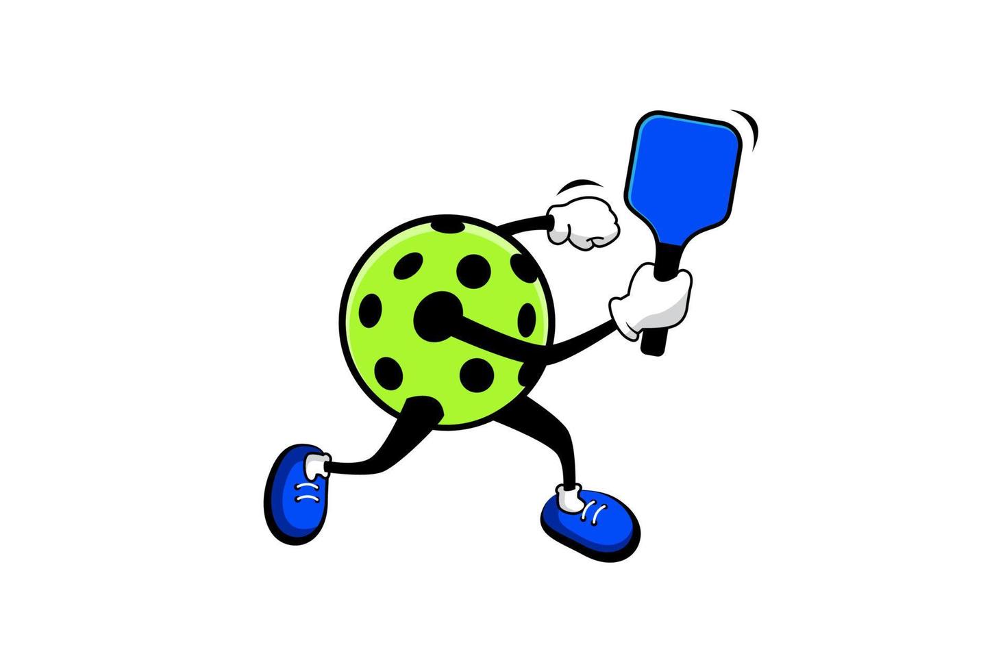 logo de pickleball avec personnage de dessin animé en position de revers, pour toute entreprise en particulier faisant un logo, des affiches, des dépliants, des autocollants, des mèmes, etc. vecteur