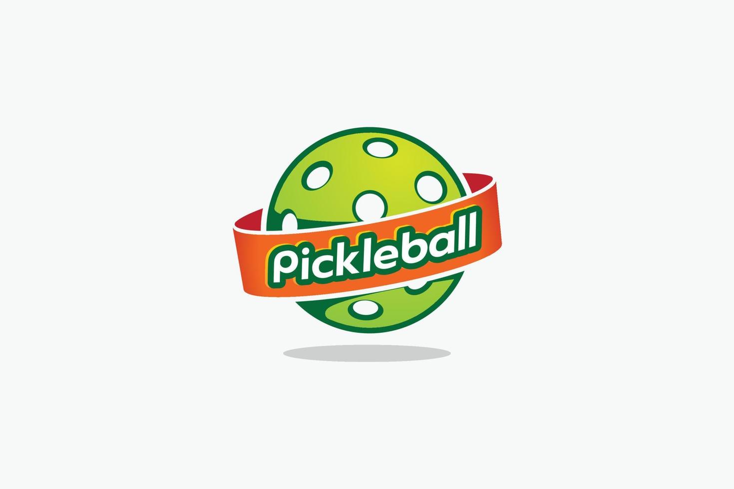 logo du monde de pickleball avec une combinaison de pickleball, de terre et de texte sur un ruban. vecteur