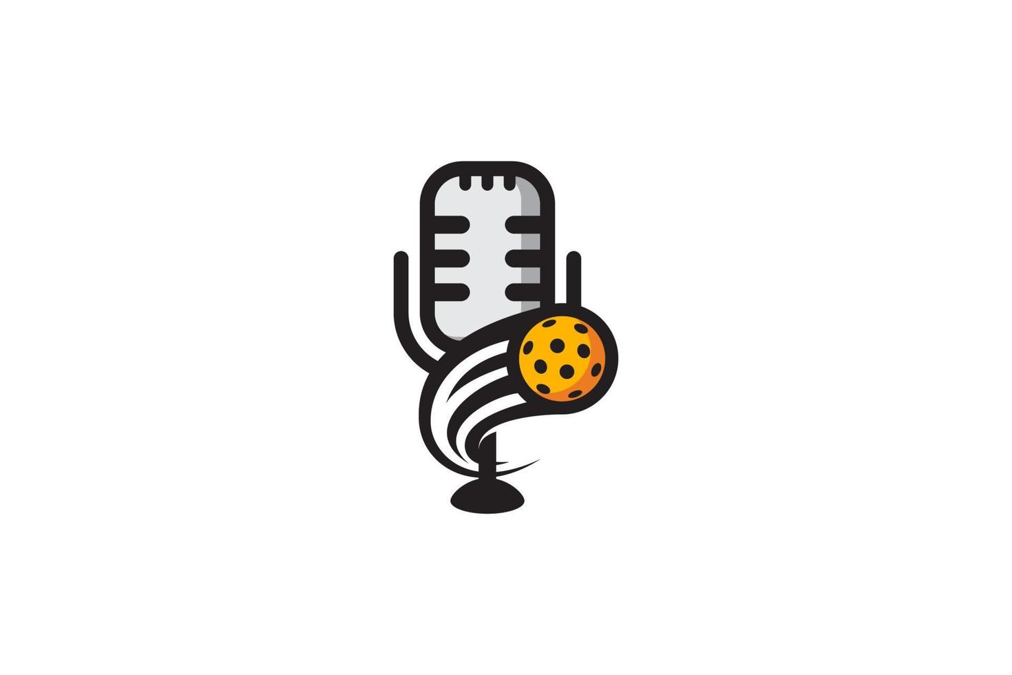 logo de podcast de pickleball avec une combinaison d'une balle et d'un microphone vecteur