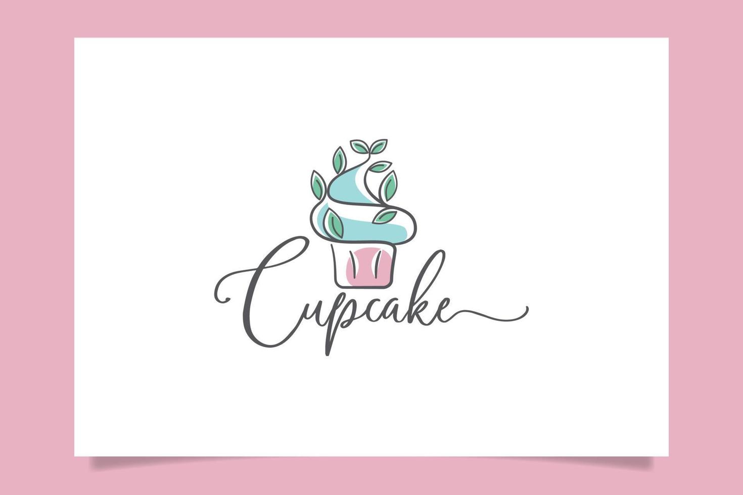 graphique vectoriel de logo cupcake simple avec un cupcake et des feuilles pour toute entreprise, en particulier pour la boulangerie, la pâtisserie, la nourriture et les boissons, le café, etc.