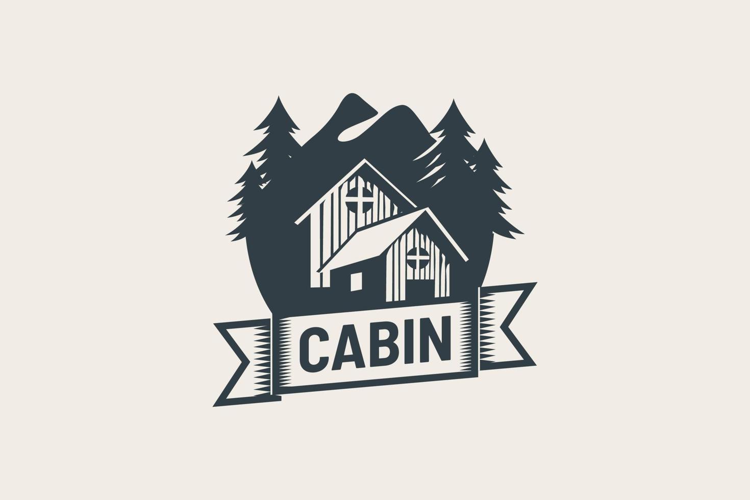 graphique vectoriel du logo de la cabine avec pins et montagne pour toute entreprise, en particulier pour les activités de plein air, la chasse, les voyages et les vacances, etc.