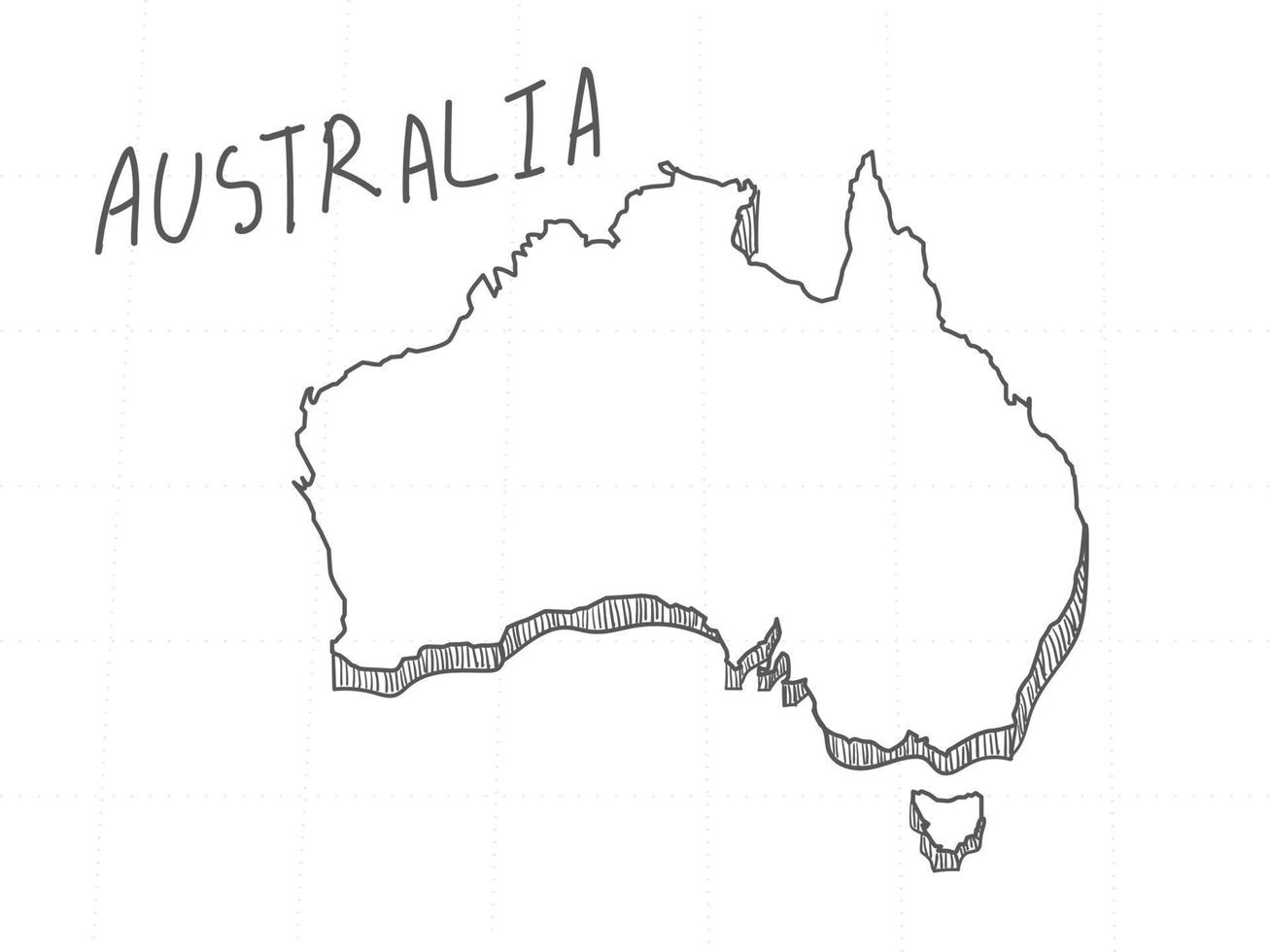 main dessinée de la carte 3d de l'australie sur fond blanc. vecteur