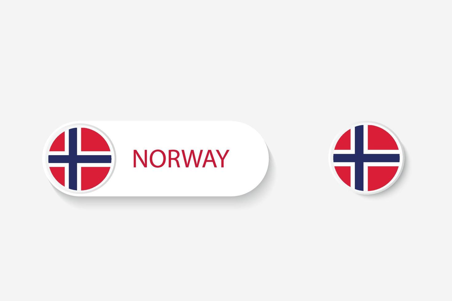 drapeau de bouton norvège dans l'illustration de forme ovale avec mot de norvège. et bouton drapeau norvège. vecteur