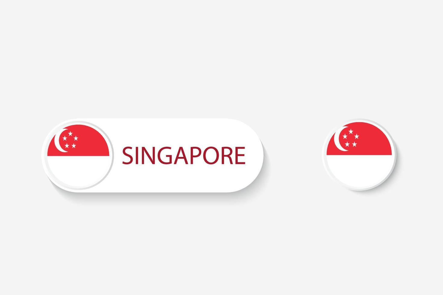drapeau de bouton de singapour dans l'illustration de forme ovale avec le mot de singapour. et bouton drapeau singapour. vecteur