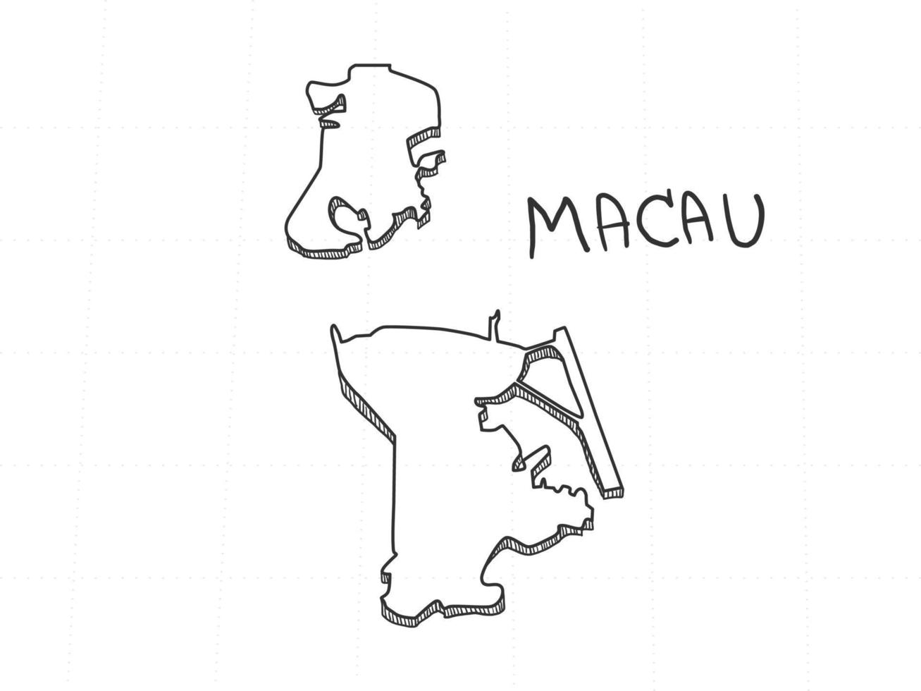 dessiné à la main de la carte 3d de macao sur fond blanc. vecteur