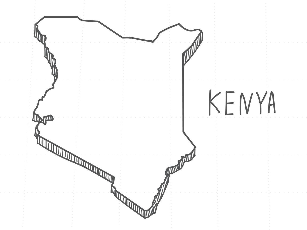 main dessinée de la carte 3d du kenya sur fond blanc. vecteur