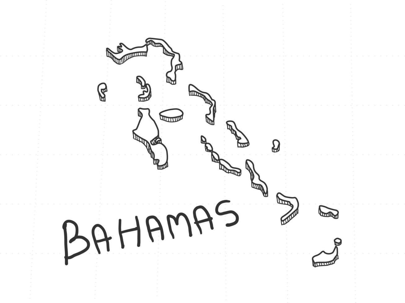 main dessinée de la carte 3d des bahamas sur fond blanc. vecteur