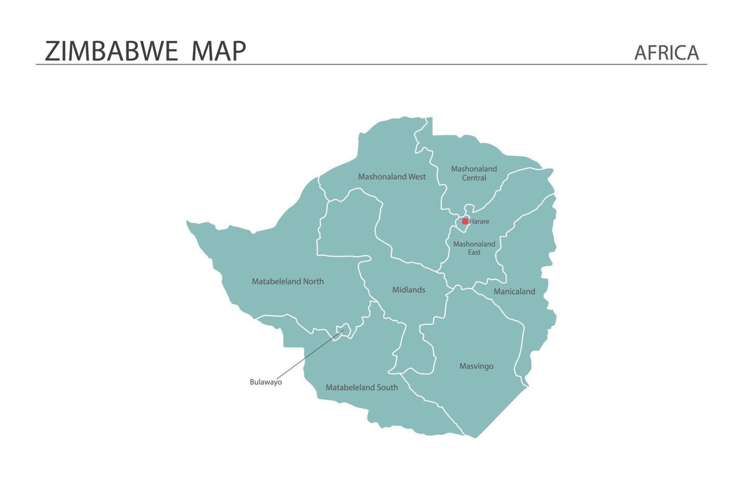 illustration vectorielle de carte du zimbabwe sur fond blanc. la carte contient toutes les provinces et marque la capitale du zimbabwe. vecteur