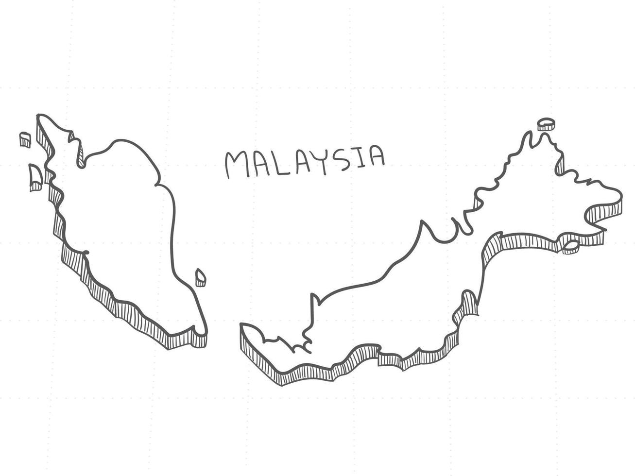 main dessinée de la malaisie carte 3d sur fond blanc. vecteur