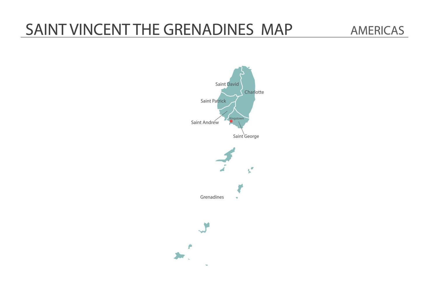 vecteur de carte de saint vincent les grenadines sur fond blanc. la carte a toute la province et marque la capitale de saint vincent les grenadines.