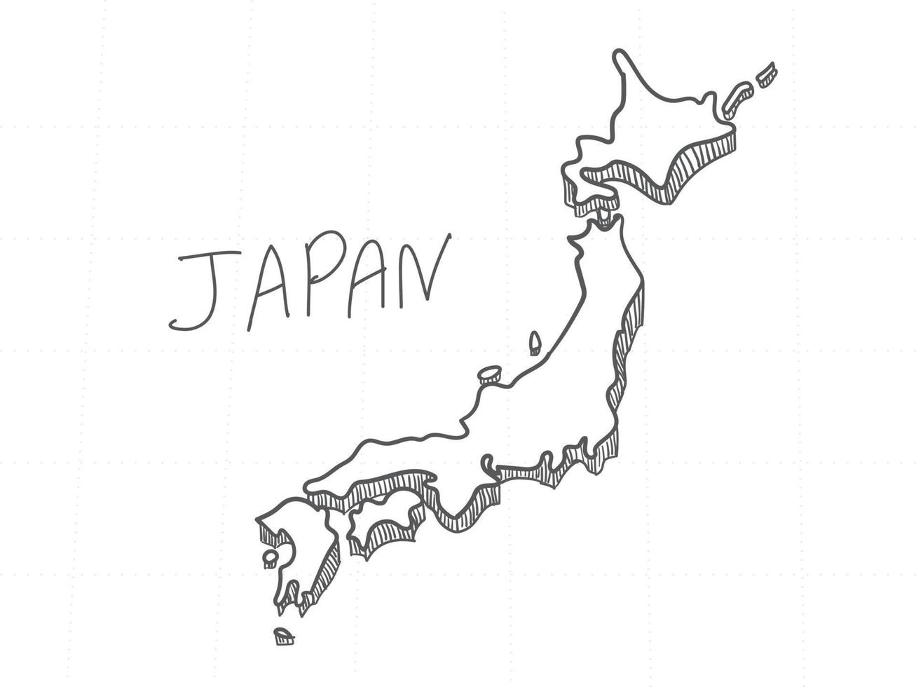 dessiné à la main de la carte 3d du japon sur fond blanc. vecteur