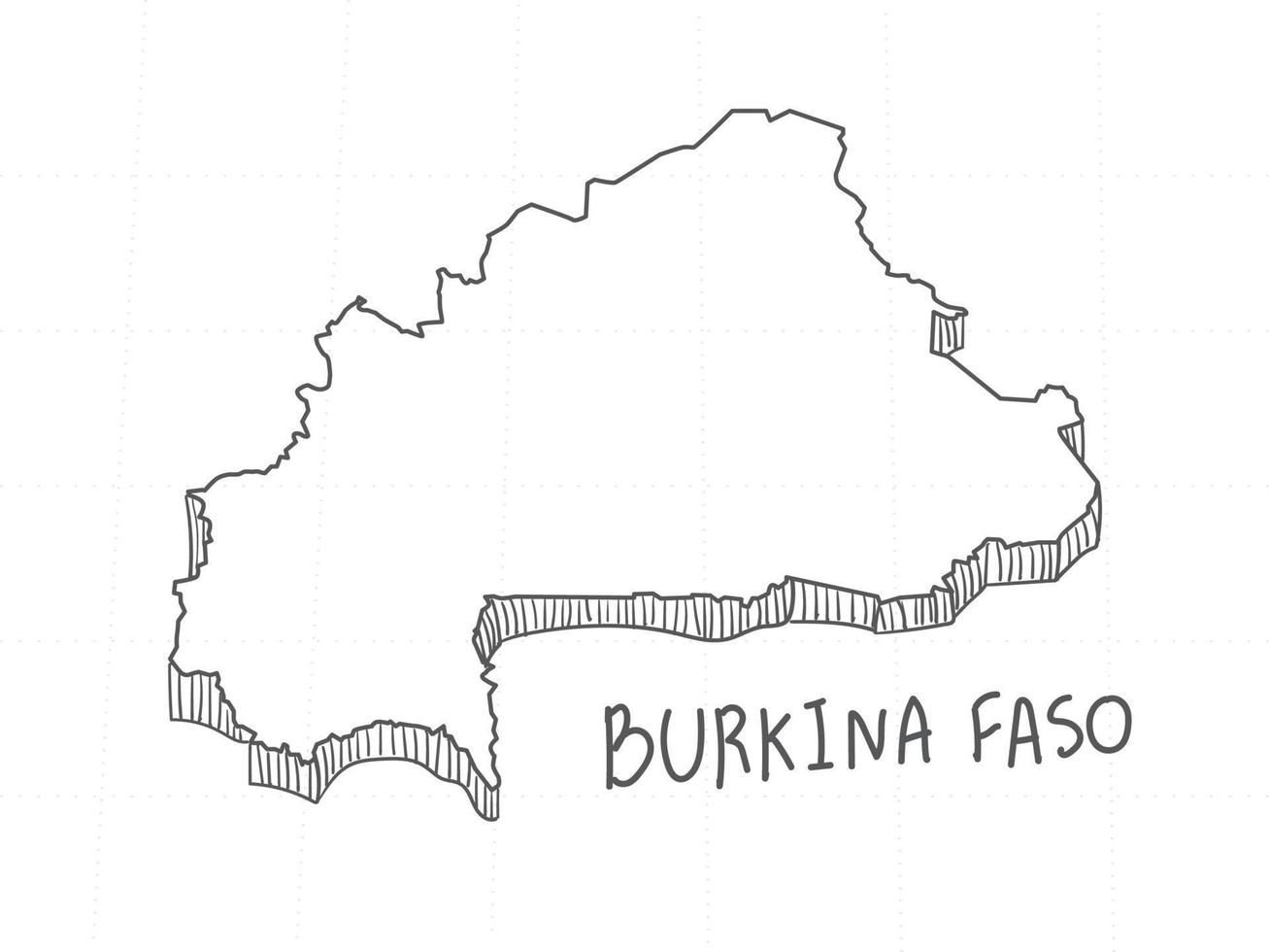 dessiné à la main de la carte 3d du burkina faso sur fond blanc. vecteur