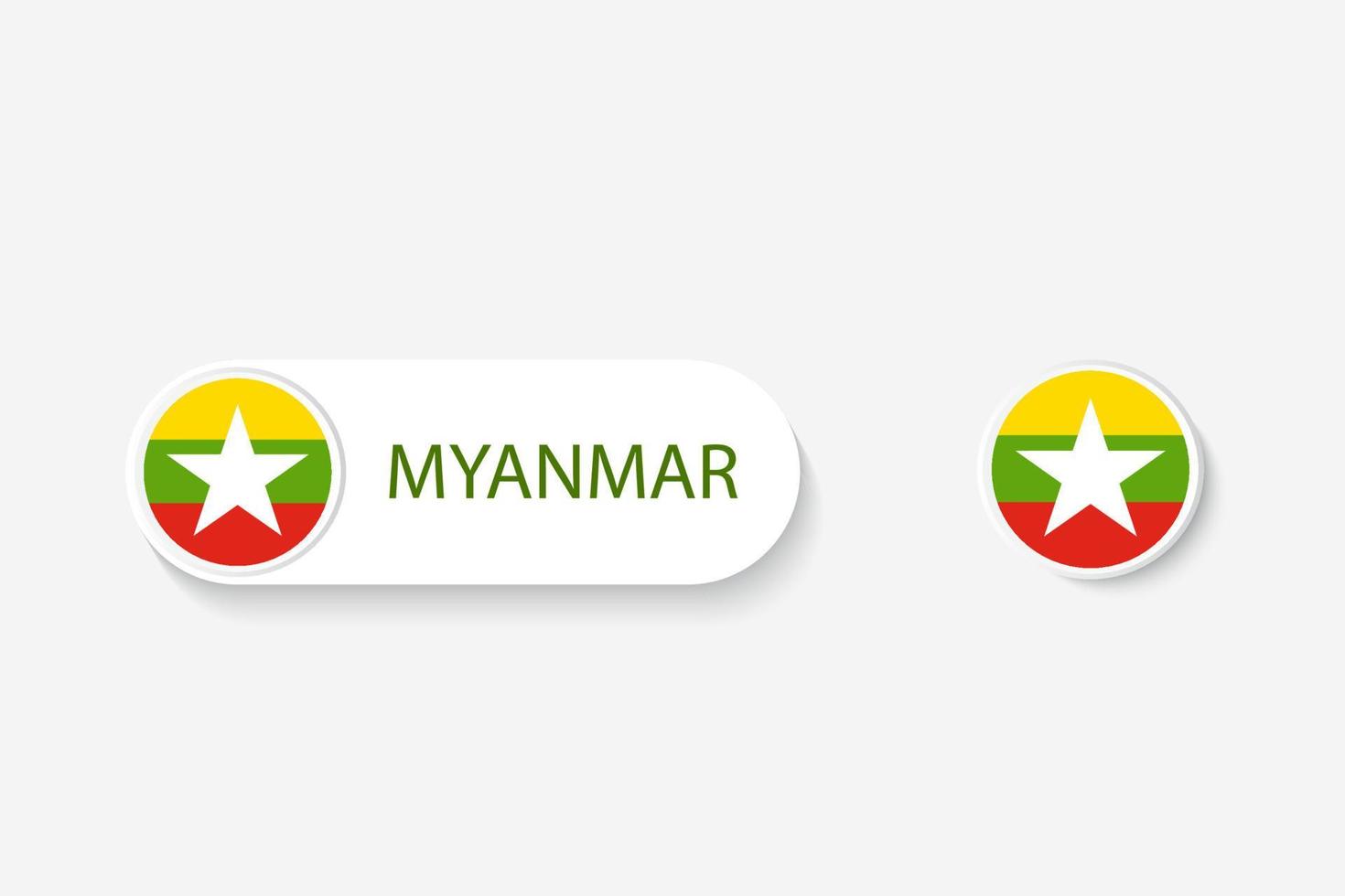 drapeau de bouton du myanmar dans l'illustration de forme ovale avec le mot du myanmar. et bouton drapeau myanmar. vecteur