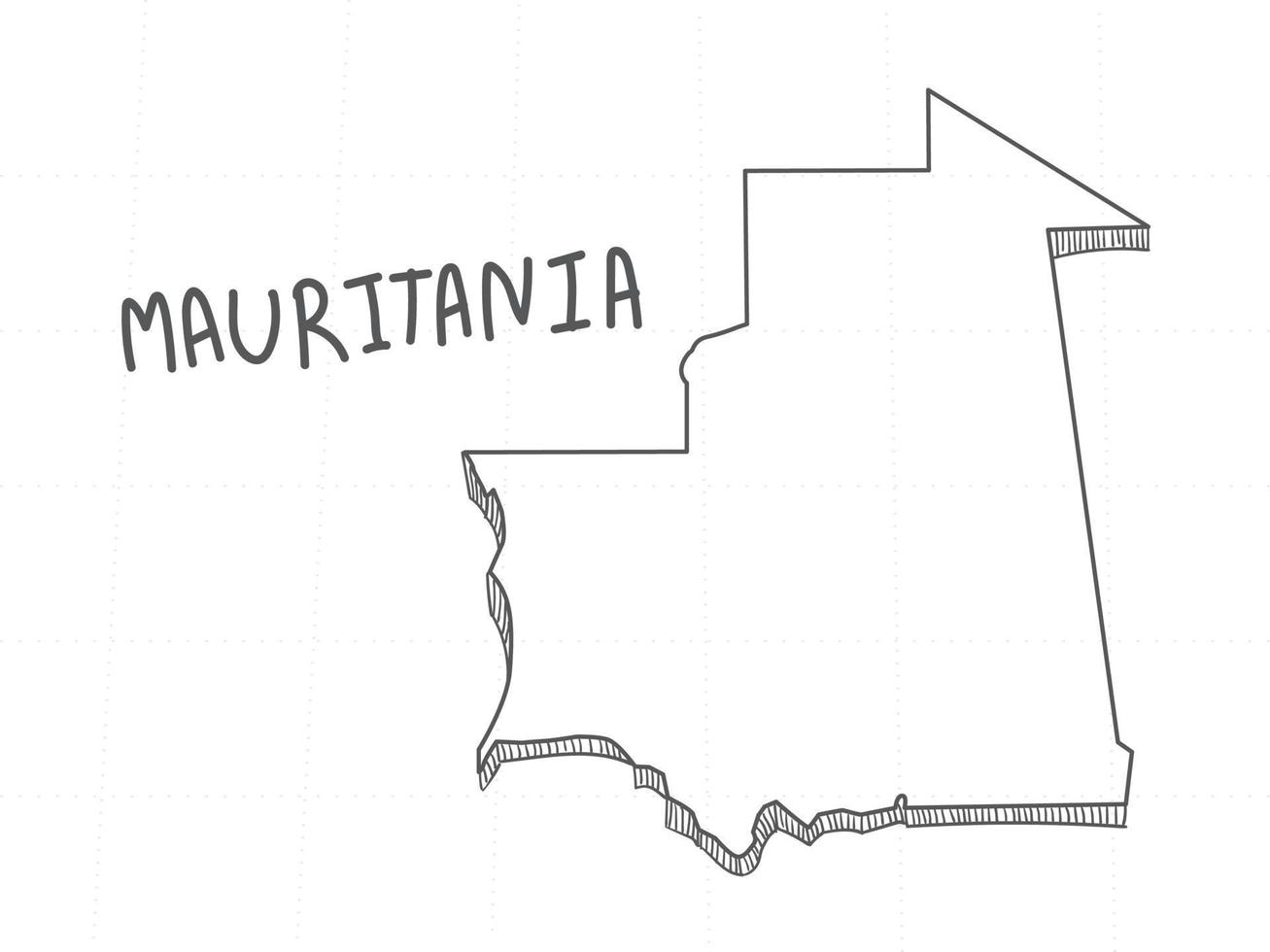 main dessinée de mauritanie carte 3d sur fond blanc. vecteur