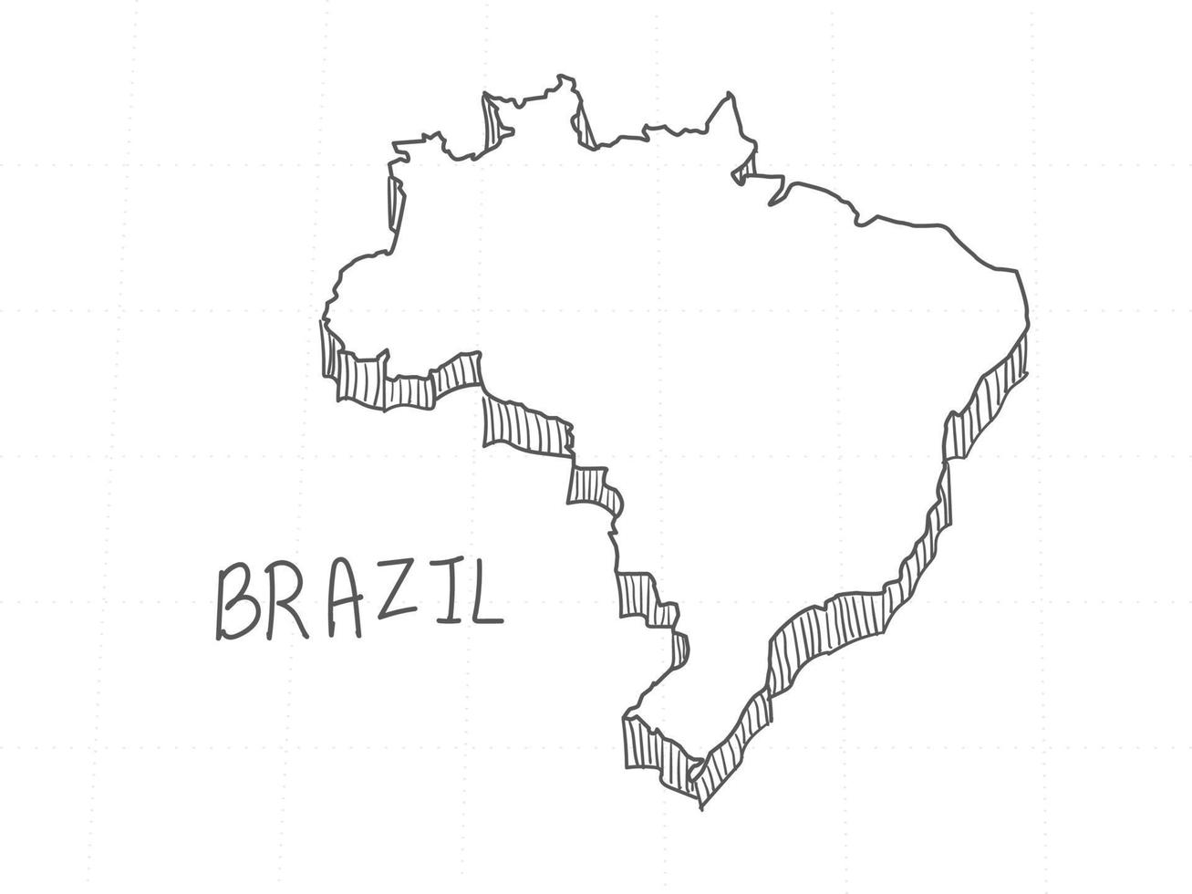 main dessinée de la carte 3d du brésil sur fond blanc. vecteur