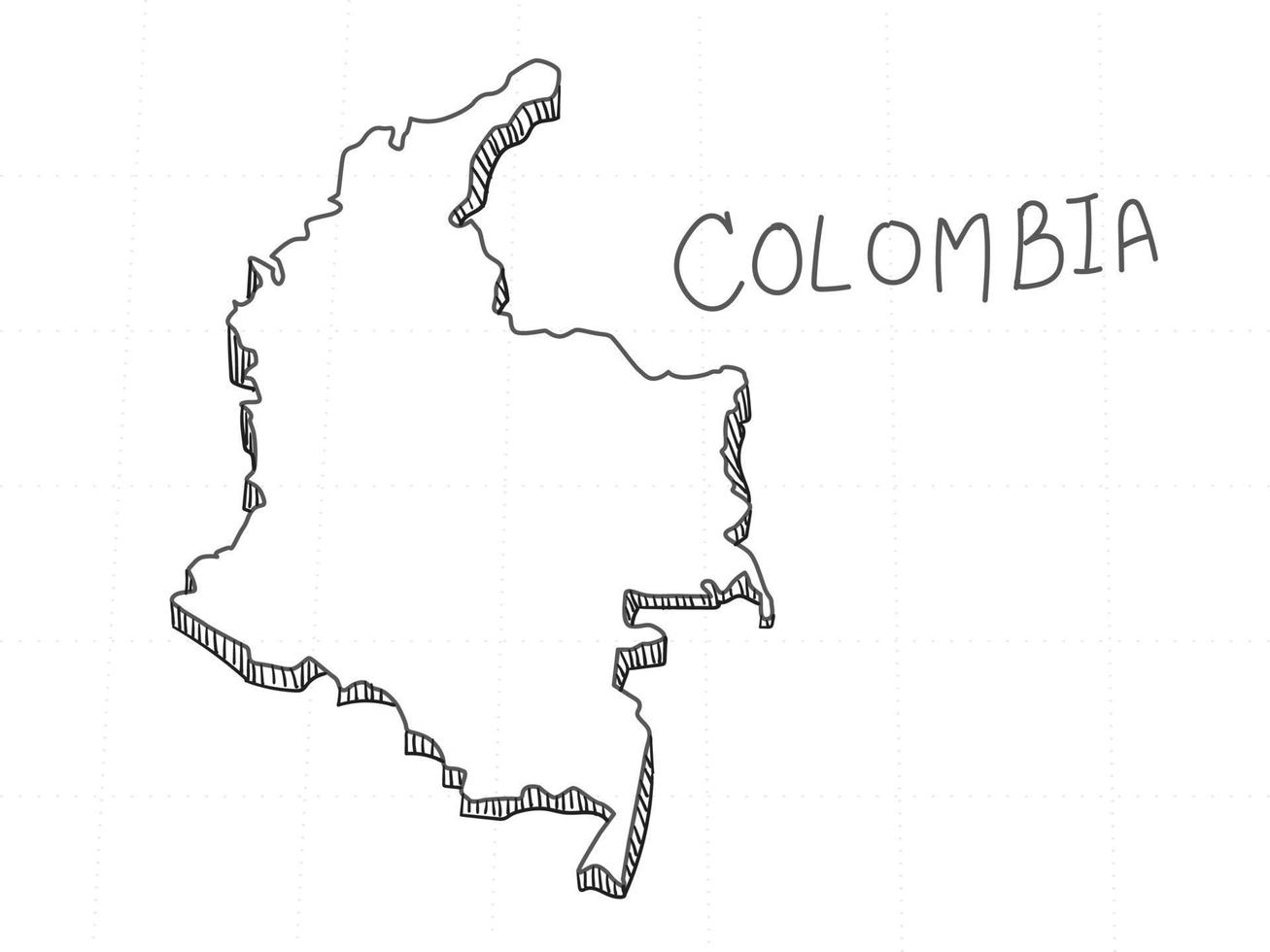 main dessinée de colombie carte 3d sur fond blanc. vecteur