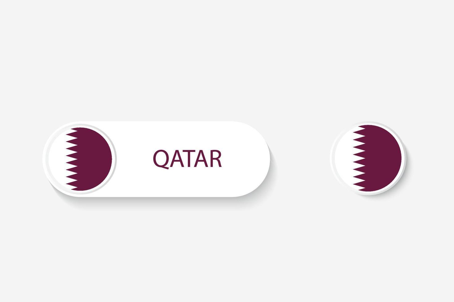 drapeau de bouton du qatar dans l'illustration de forme ovale avec le mot du qatar. et bouton drapeau qatar. vecteur