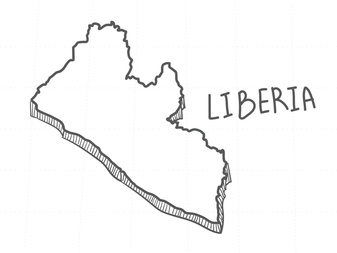 dessiné à la main de la carte 3d du libéria sur fond blanc. vecteur