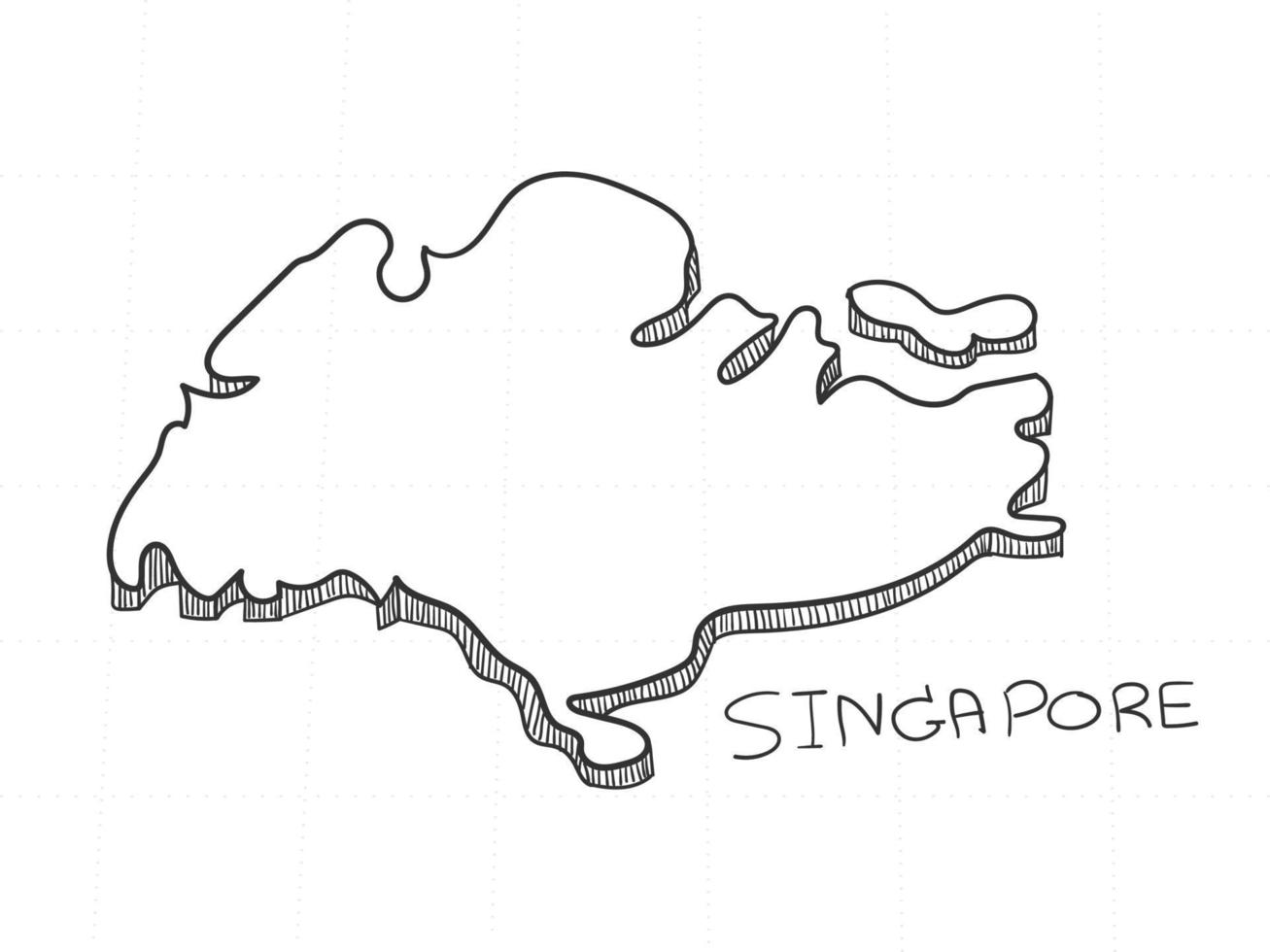 dessiné à la main de la carte 3d de singapour sur fond blanc. vecteur