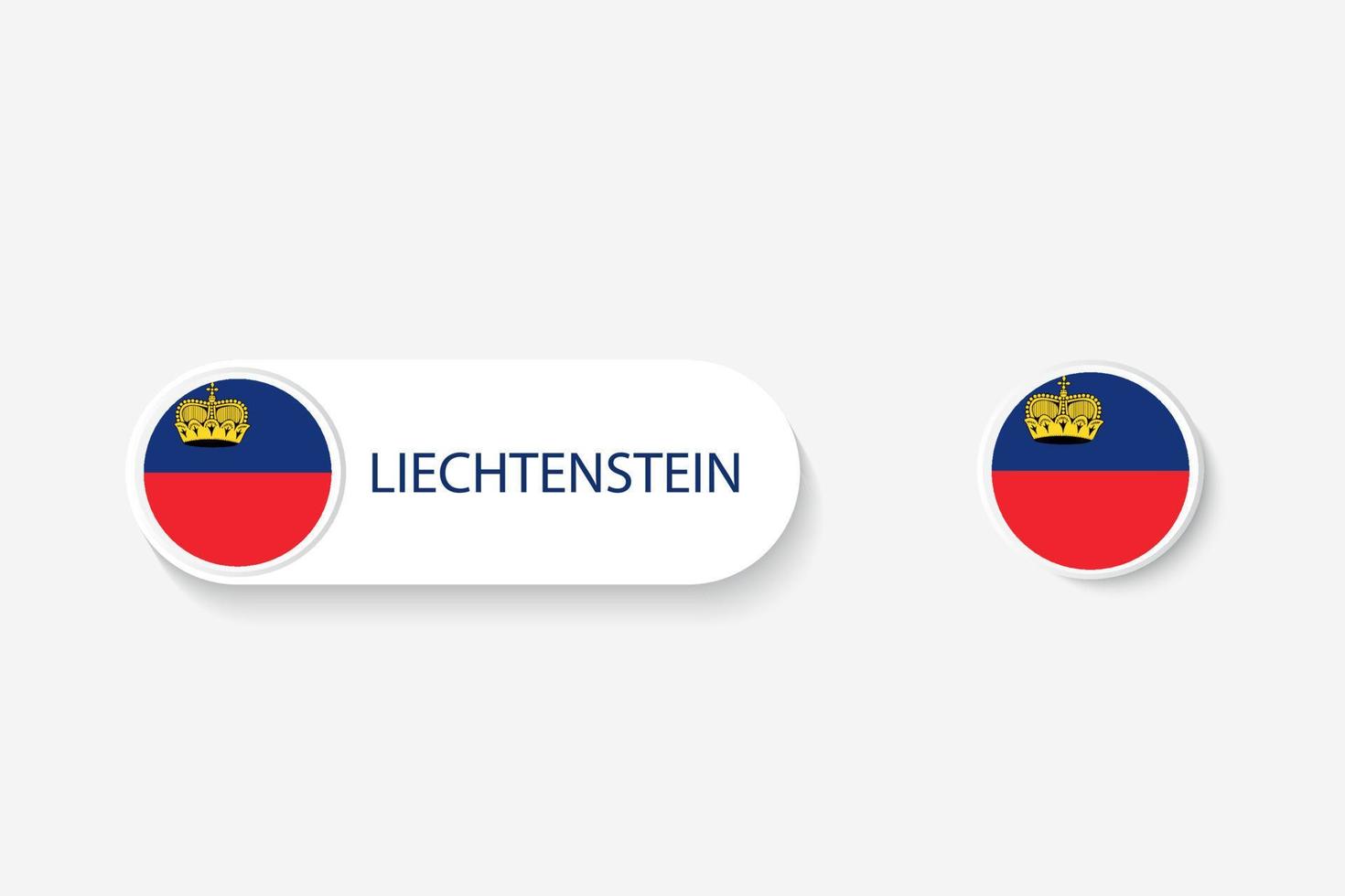 drapeau de bouton du liechtenstein dans l'illustration de forme ovale avec le mot du liechtenstein. et bouton drapeau liechtenstein. vecteur