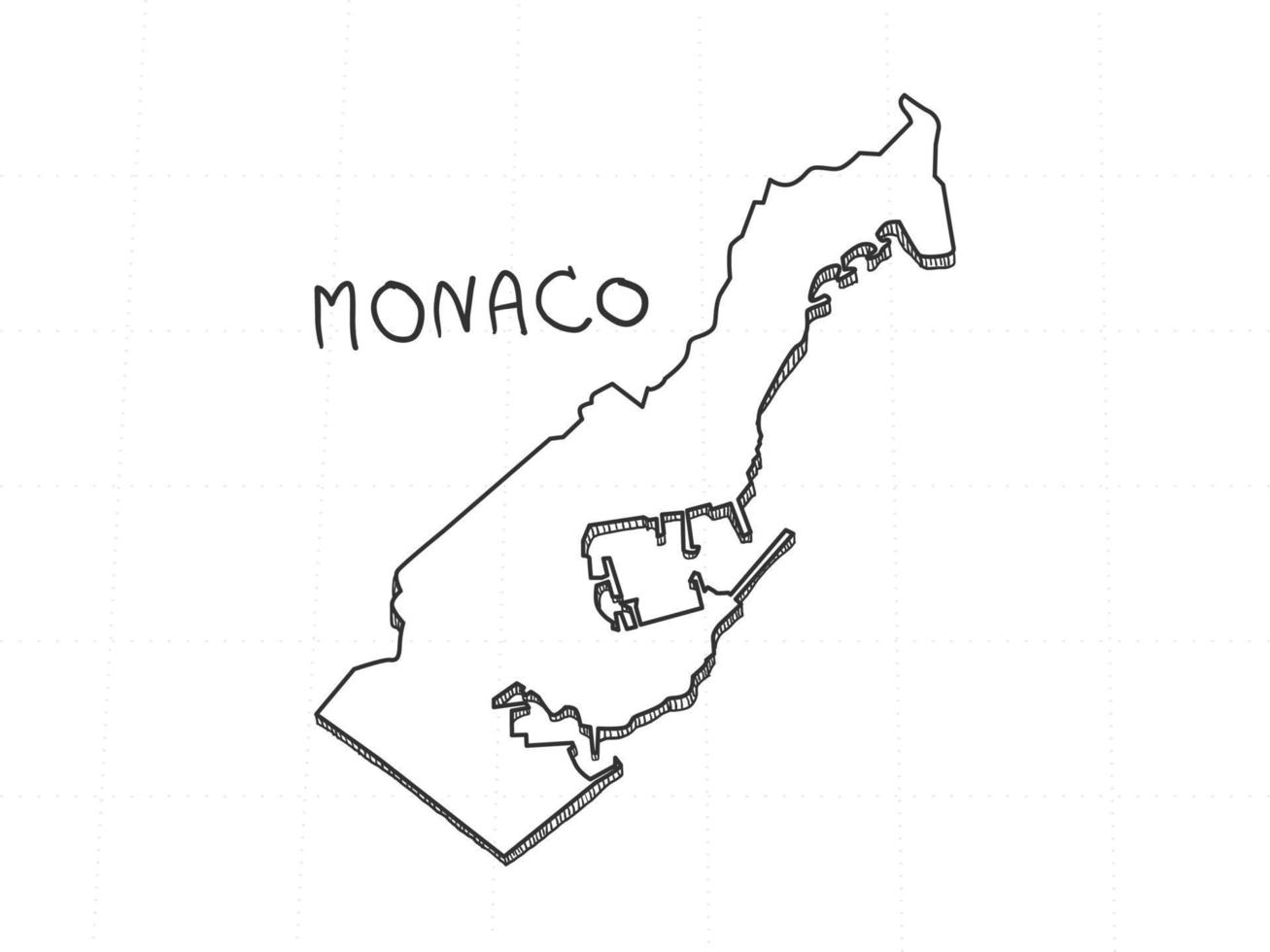 dessiné à la main de la carte 3d de monaco sur fond blanc. vecteur