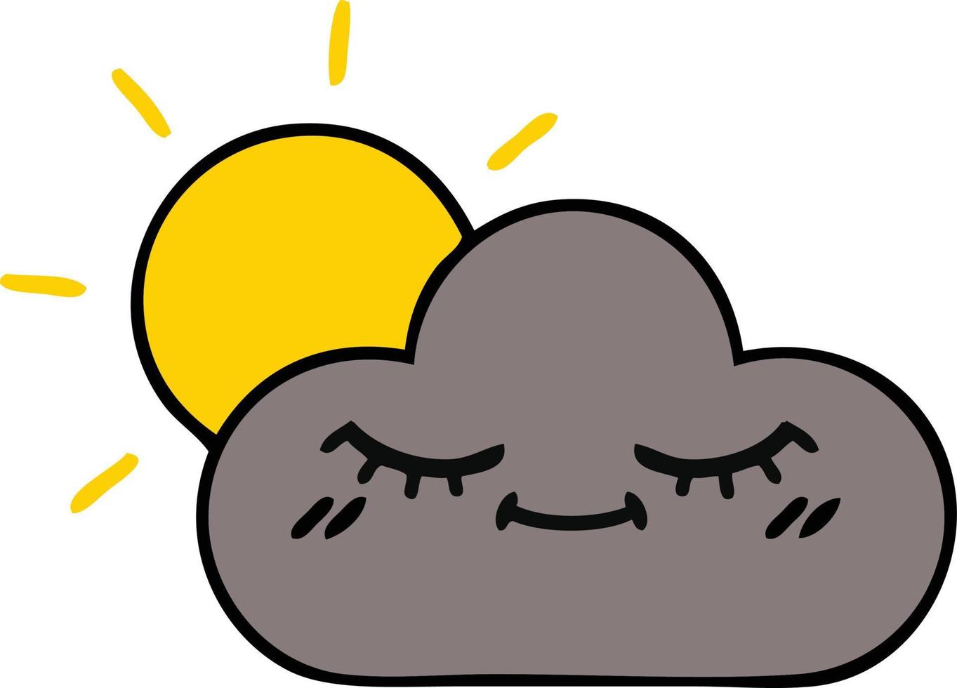 joli dessin animé nuage d'orage et soleil vecteur