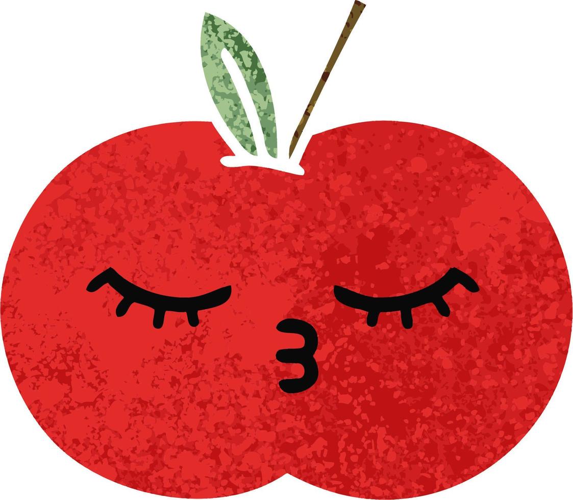 pomme rouge de dessin animé de style illustration rétro vecteur