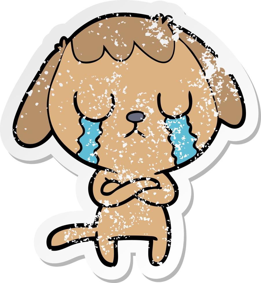 autocollant en détresse d'un chien de dessin animé mignon qui pleure vecteur