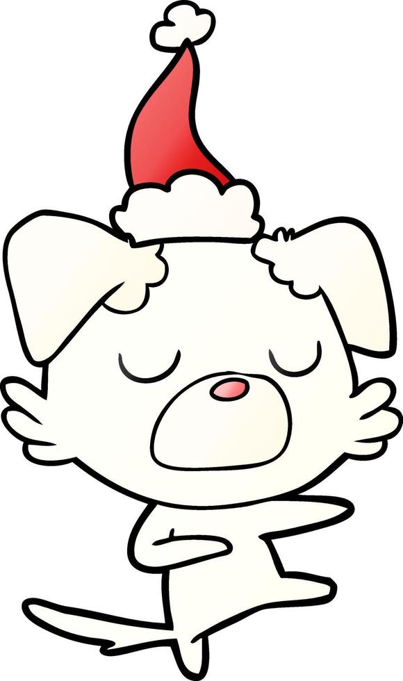 dessin animé dégradé d'un chien portant un bonnet de noel vecteur