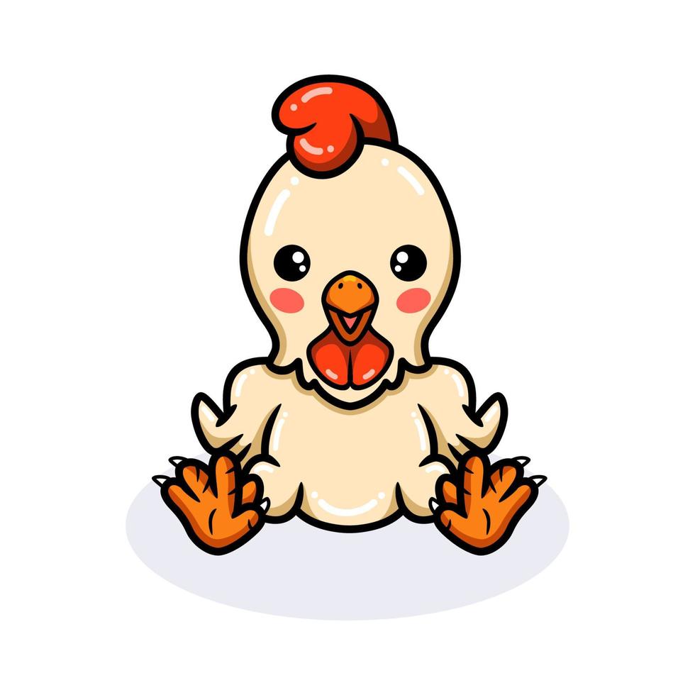 mignon petit dessin animé de coq assis vecteur