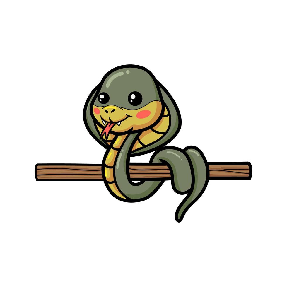 mignon petit dessin animé de serpent cobra sur une branche d'arbre vecteur