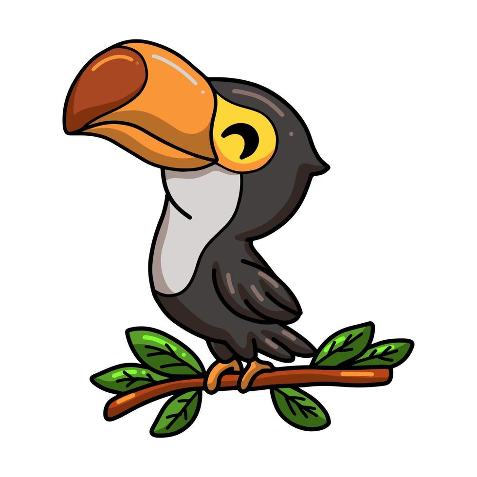 dessin animé mignon petit oiseau toucan sur une branche d'arbre vecteur