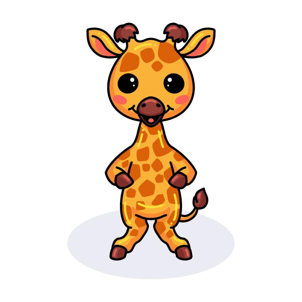 mignon petit dessin animé girafe debout vecteur