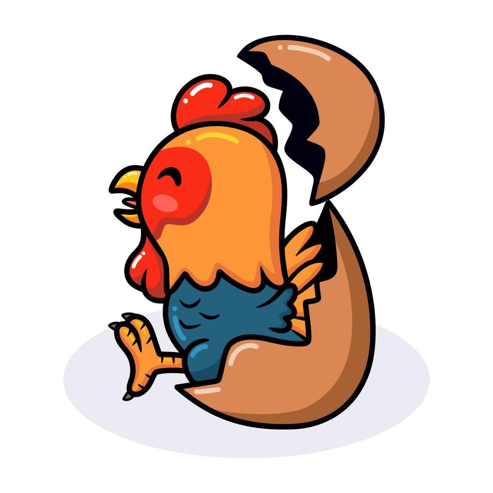 mignon petit dessin animé de coq à l'intérieur d'un oeuf vecteur