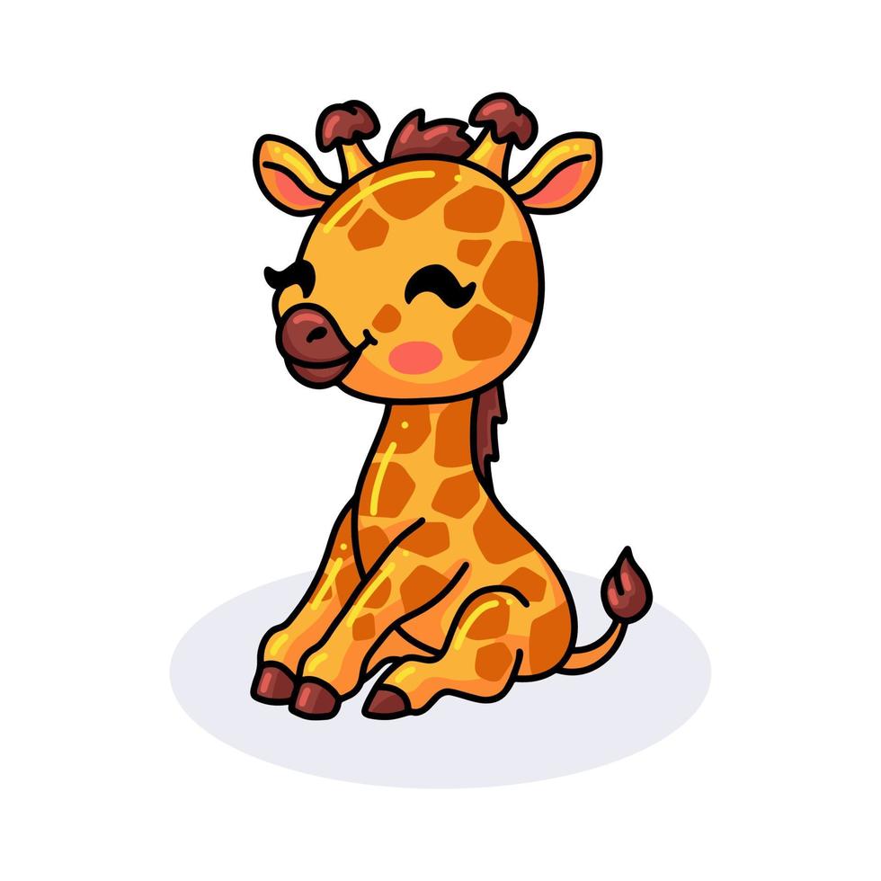 mignon petit dessin animé girafe assis vecteur