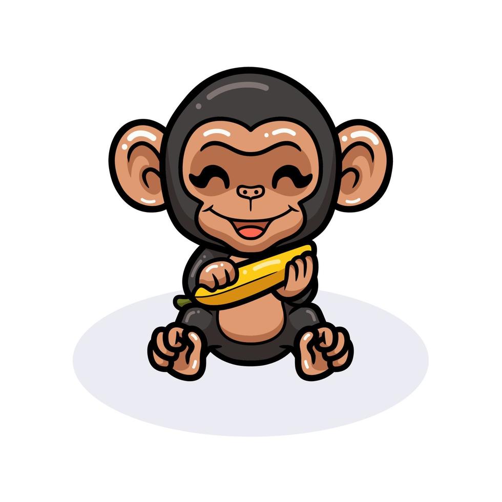 dessin animé mignon bébé chimpanzé tenant une banane vecteur