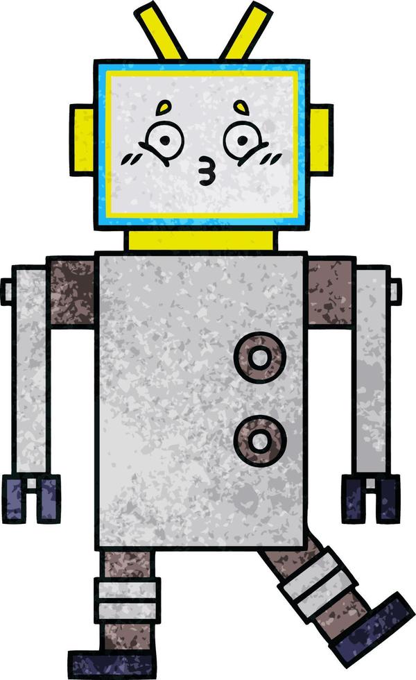 robot de dessin animé de texture grunge rétro vecteur