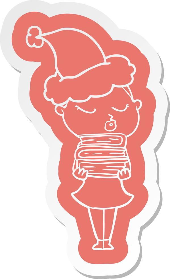 autocollant de dessin animé d'une femme calme portant un bonnet de noel vecteur