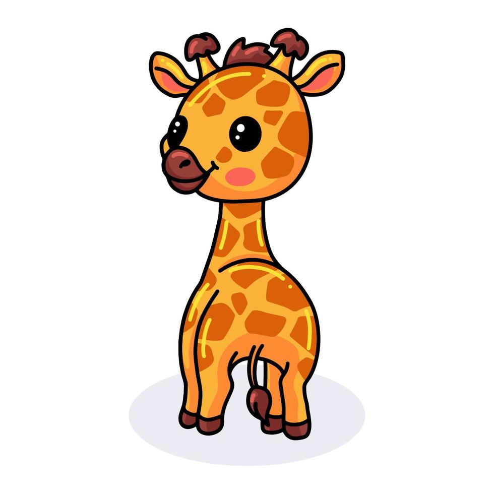 dessin animé mignon petite girafe heureuse vecteur