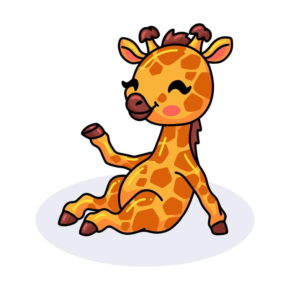 mignon petit dessin animé girafe assis vecteur