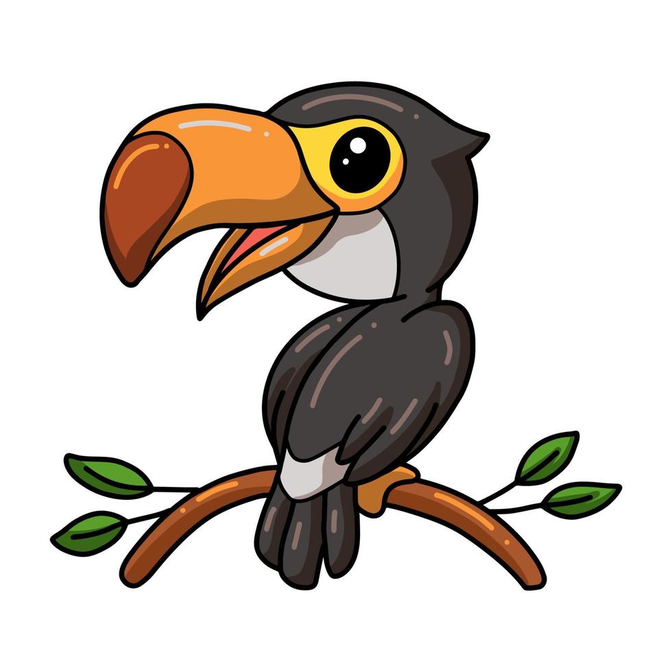 dessin animé mignon petit oiseau toucan sur une branche d'arbre vecteur