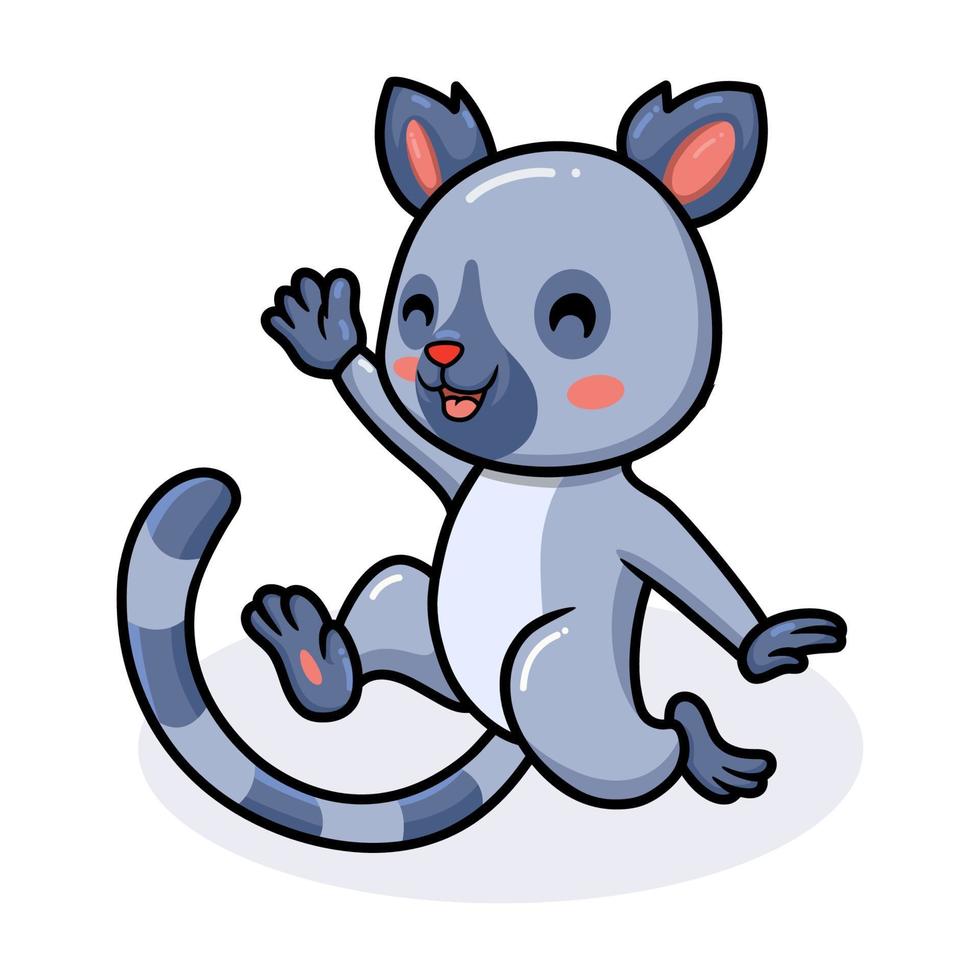 dessin animé mignon petit lémurien heureux agitant la main vecteur
